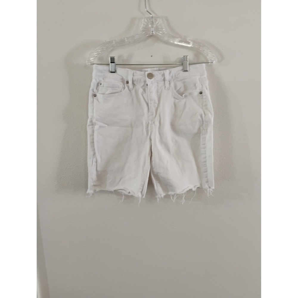 Seven7 Womens White High Rise Raw Hem Denim Bermuda Shorts Size 6